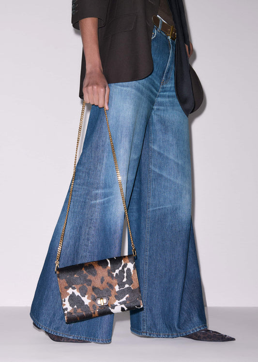 Brown Leather Cow Print Envelope Clutch Bag | ME+EM