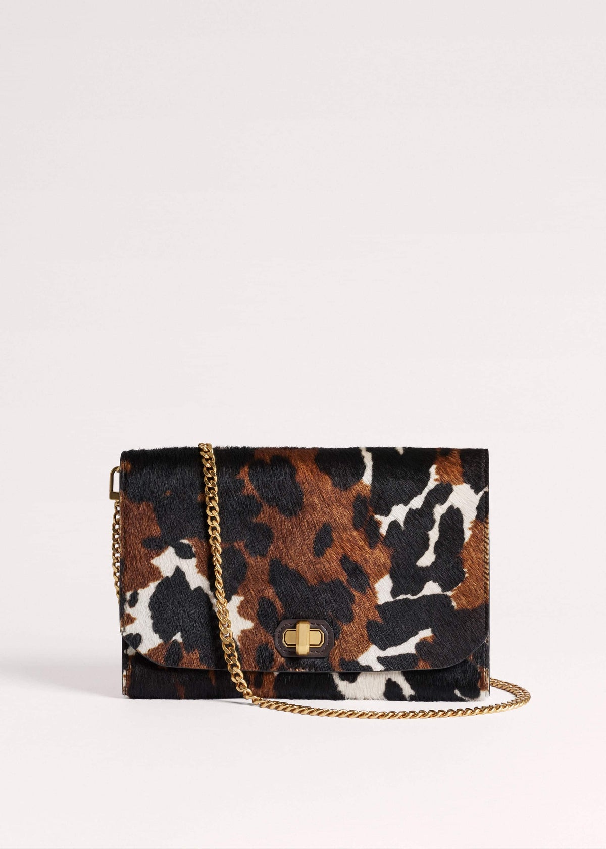 Brown Leather Cow Print Envelope Clutch Bag | ME+EM