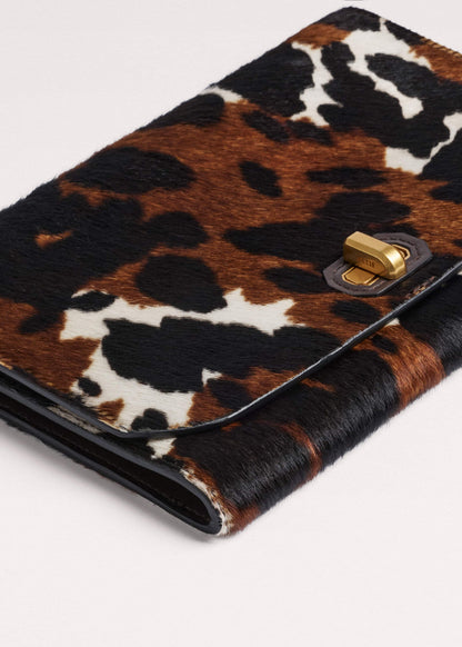 Brown Leather Cow Print Envelope Clutch Bag | ME+EM