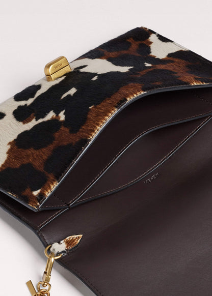 Brown Leather Cow Print Envelope Clutch Bag | ME+EM