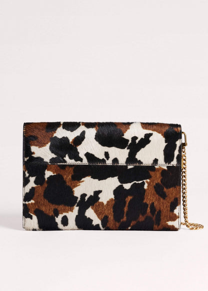 Brown Leather Cow Print Envelope Clutch Bag | ME+EM