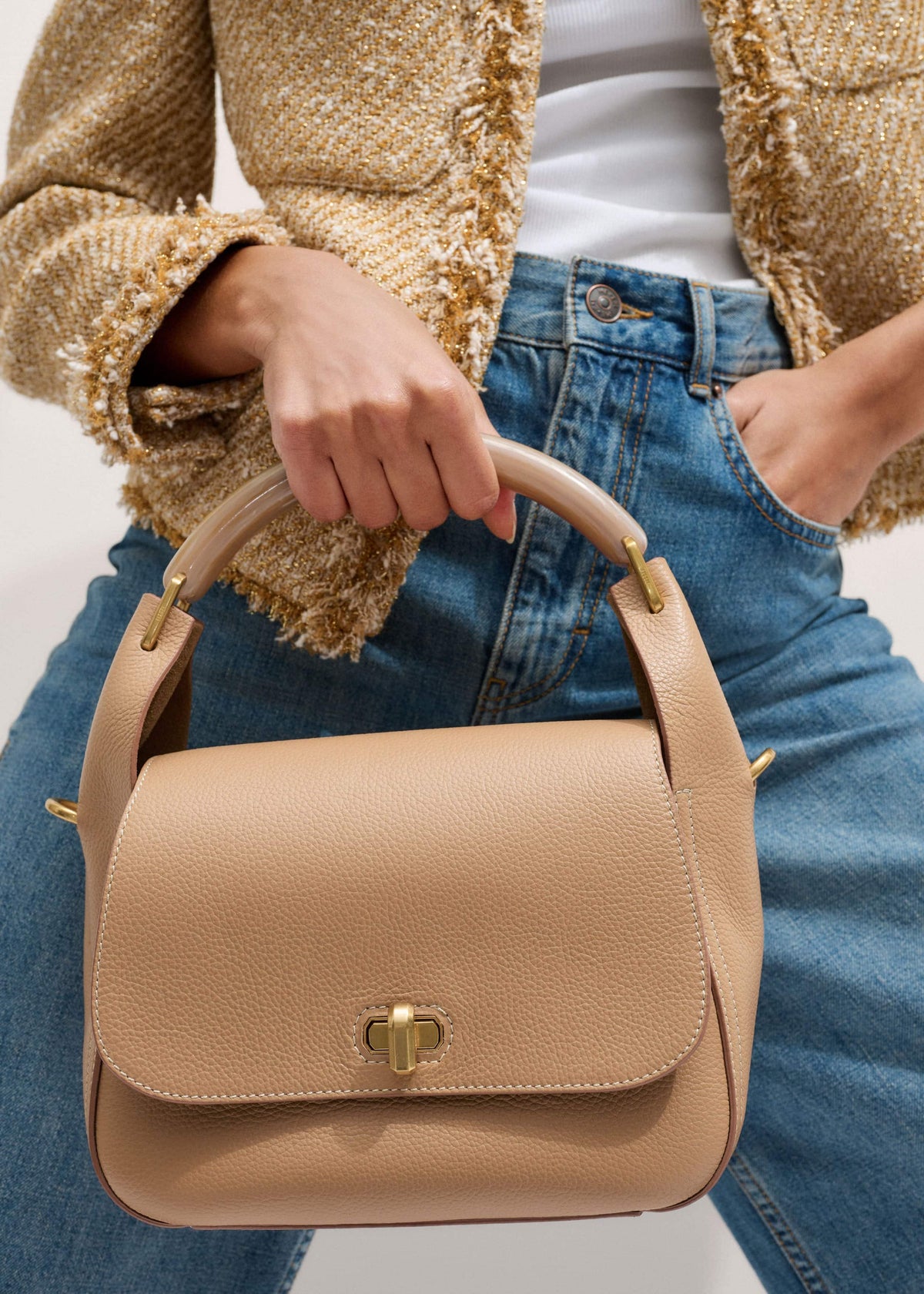 Light Brown Resin Handle Crossbody Bag | ME+EM