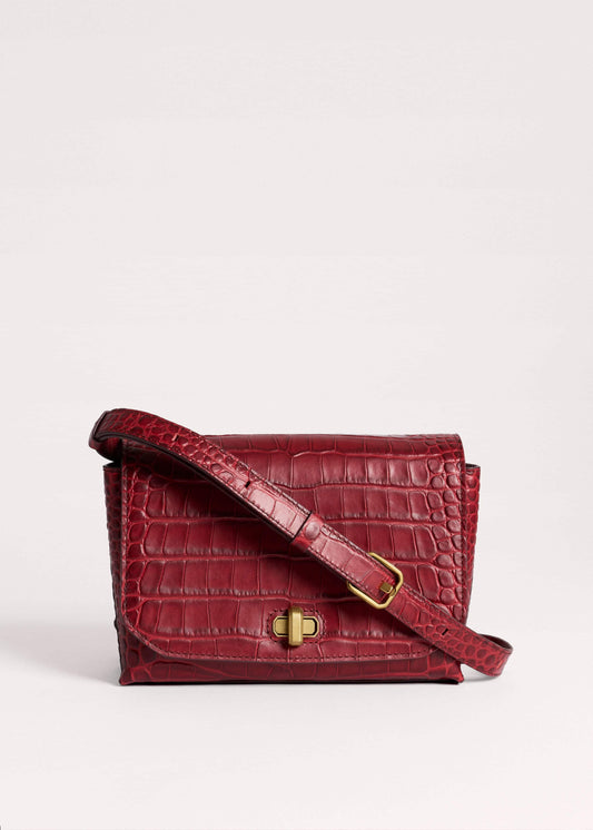 Red Leather Croc Print Clutch 2-in-1 Bag | ME+EM