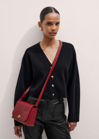 Red Leather Croc Print Clutch 2-in-1 Bag | ME+EM