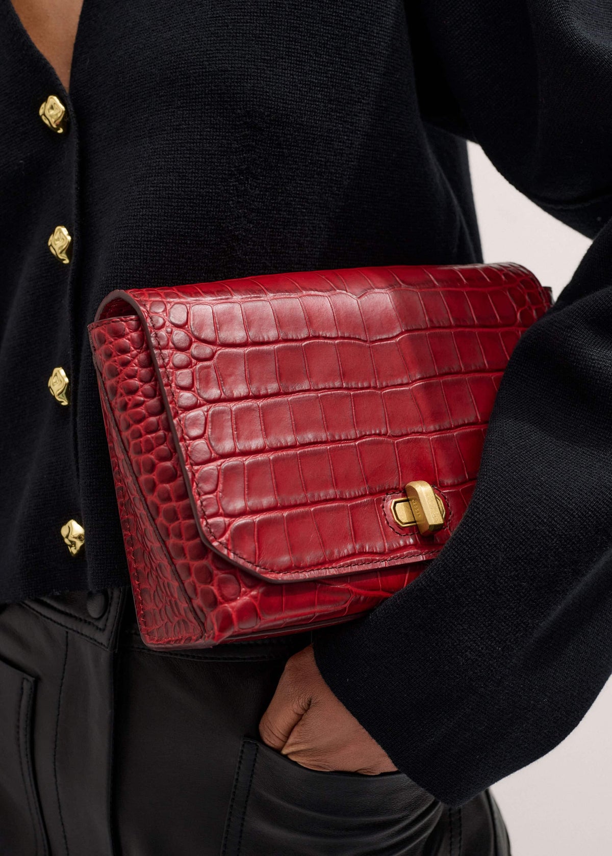 Red Leather Croc Print Clutch 2-in-1 Bag | ME+EM