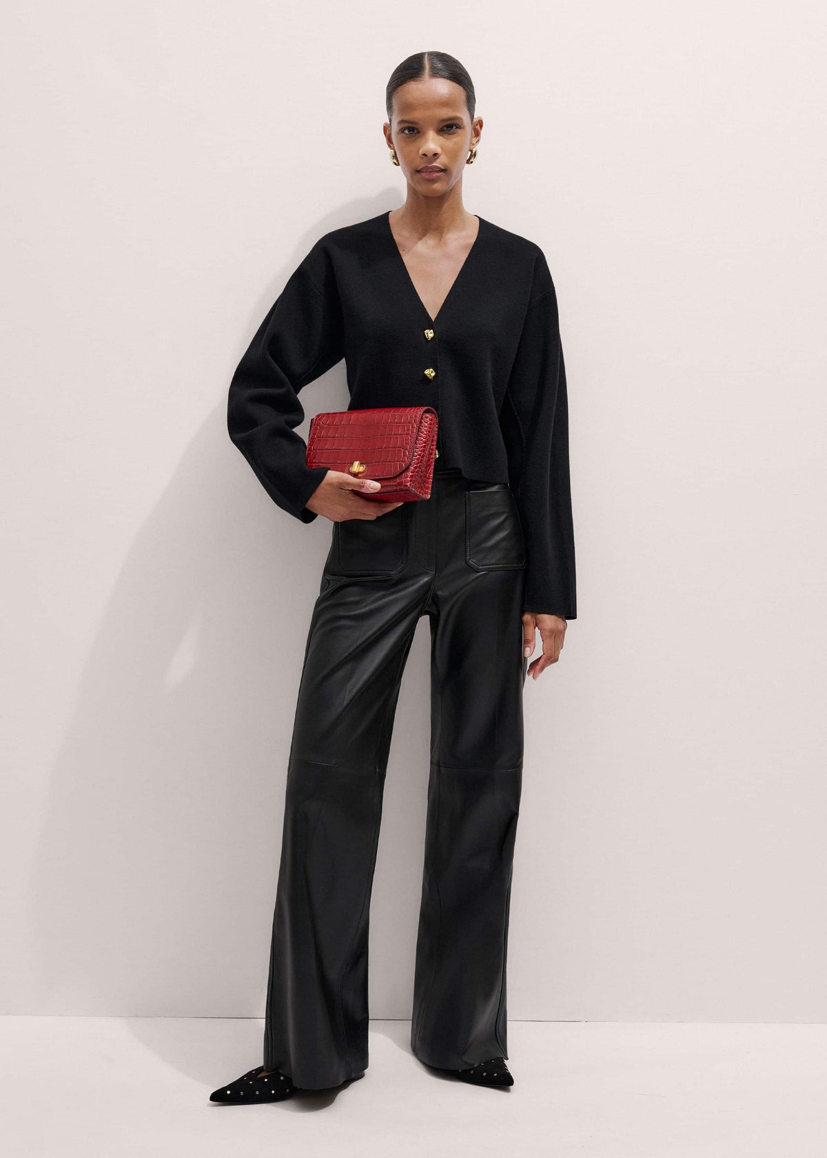 Red Leather Croc Print Clutch 2-in-1 Bag | ME+EM