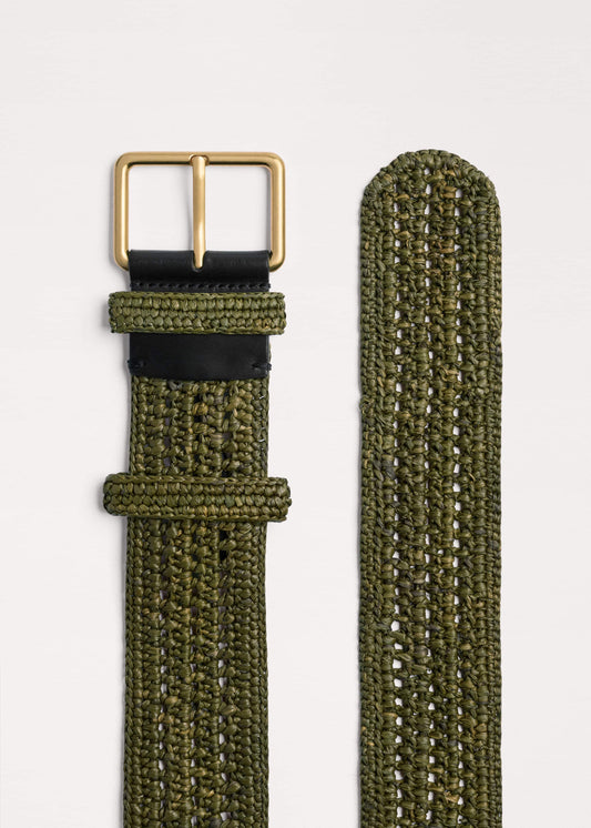 Olive Green Raffia Wide Summer Belt | ME+EM