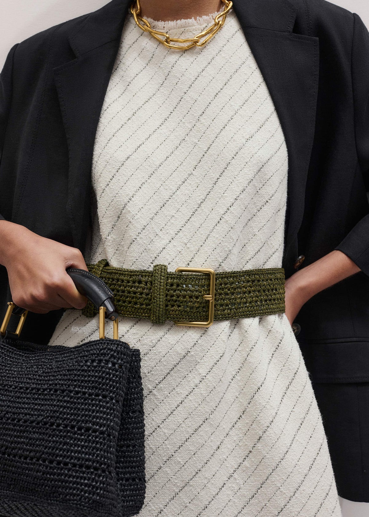 Olive Green Raffia Wide Summer Belt | ME+EM