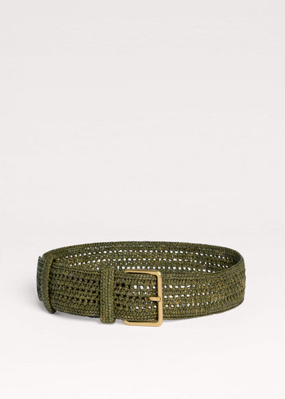 Olive Green Raffia Wide Summer Belt | ME+EM