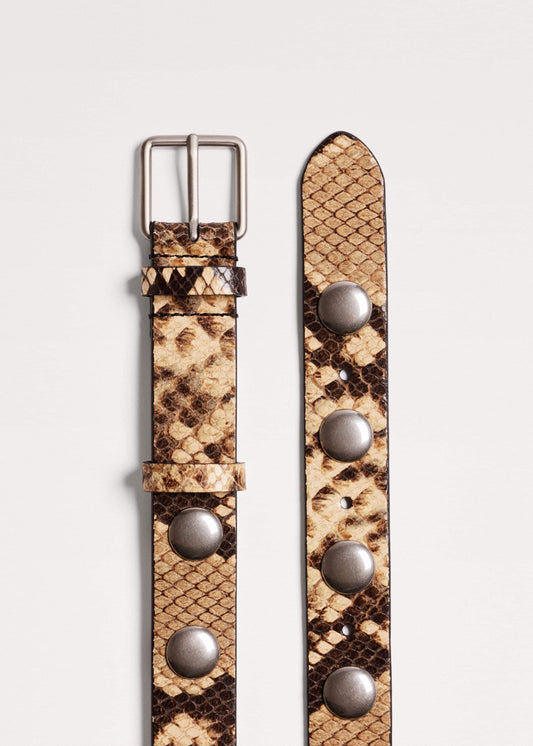 Brown Snake Embossed Metal Stud Belt | ME+EM