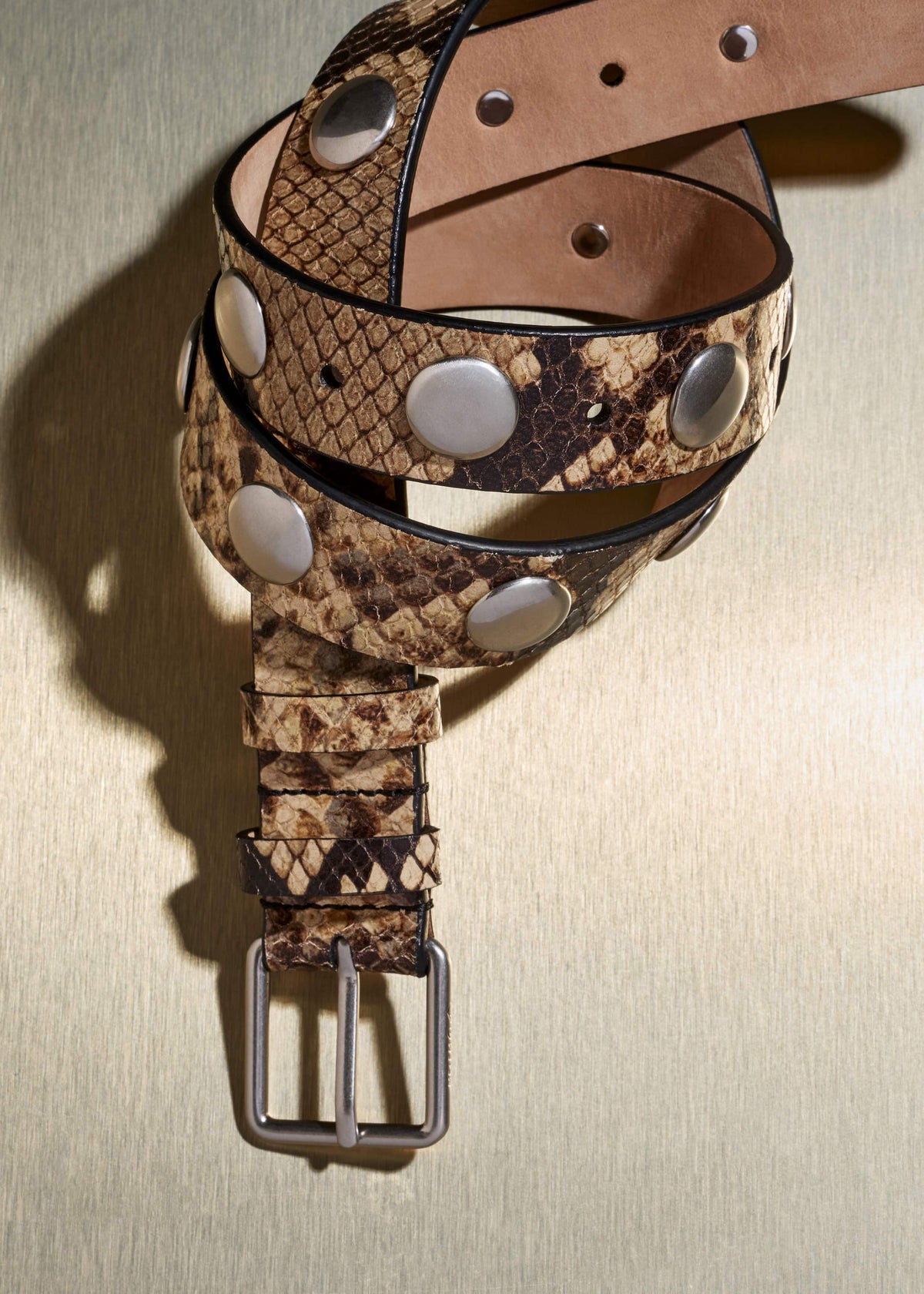 Brown Snake Embossed Metal Stud Belt | ME+EM