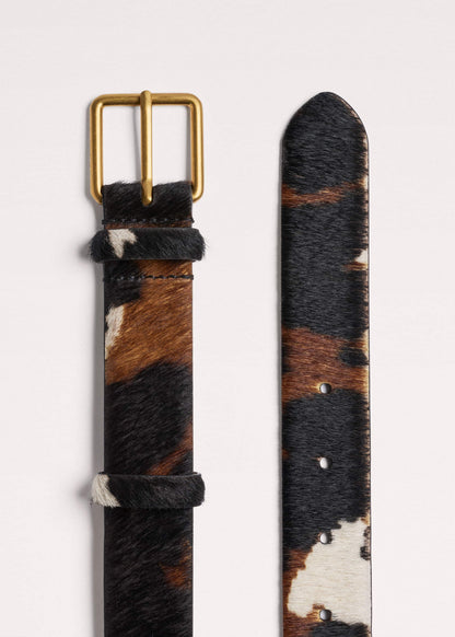 Dark Brown Leather Cow Print Classic Belt | ME+EM