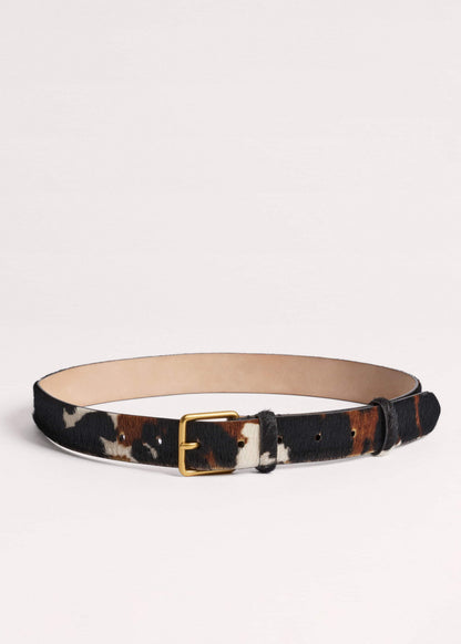Dark Brown Leather Cow Print Classic Belt | ME+EM