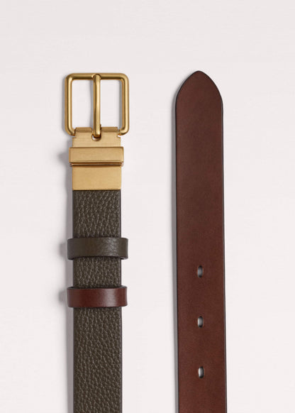 Olive Green Leather Reversible Belt | ME+EM