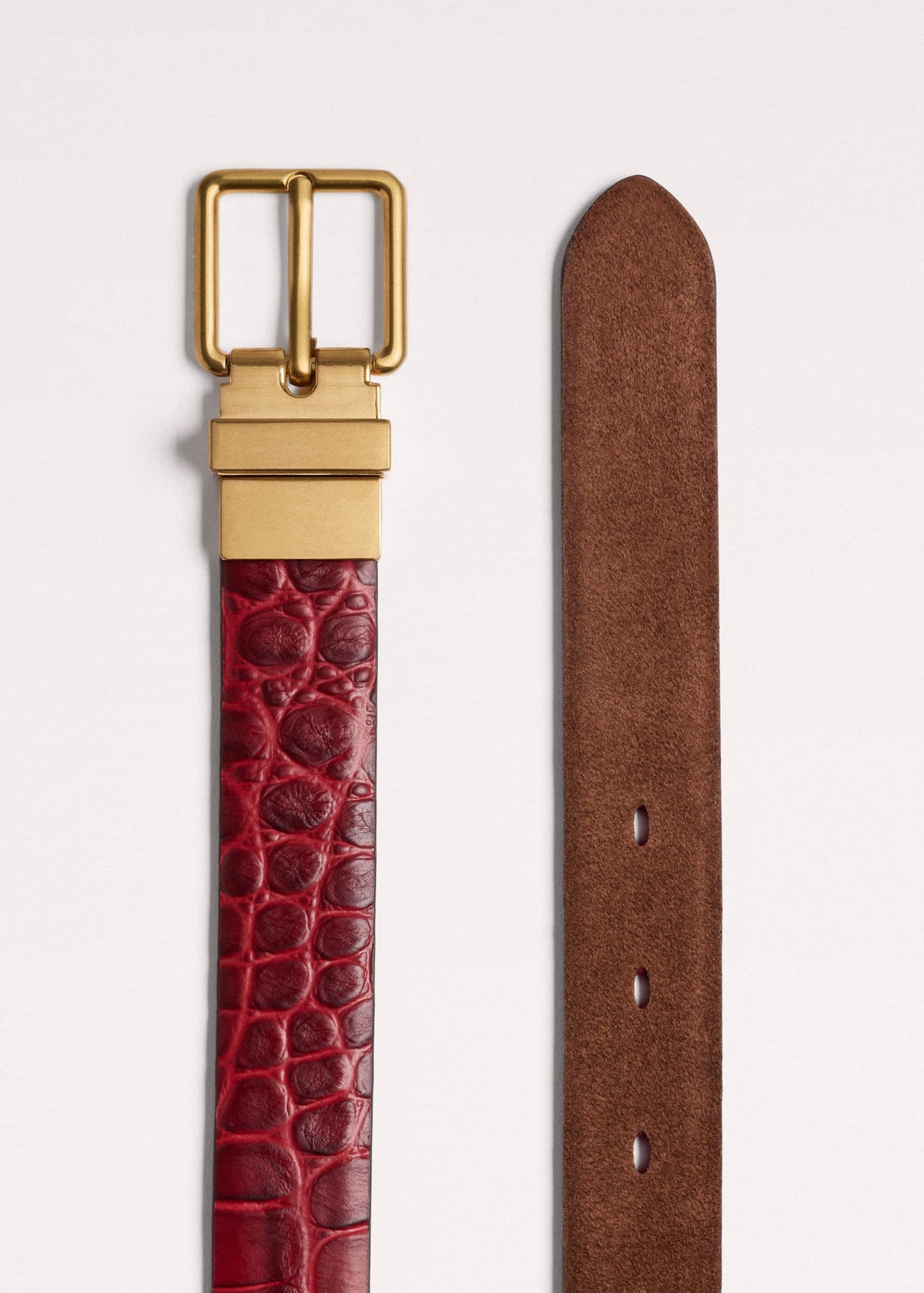 Red Italian Croc Print Reversible Belt | ME+EM