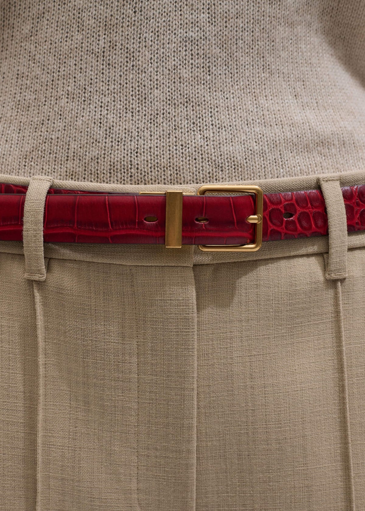 Red Italian Croc Print Reversible Belt | ME+EM