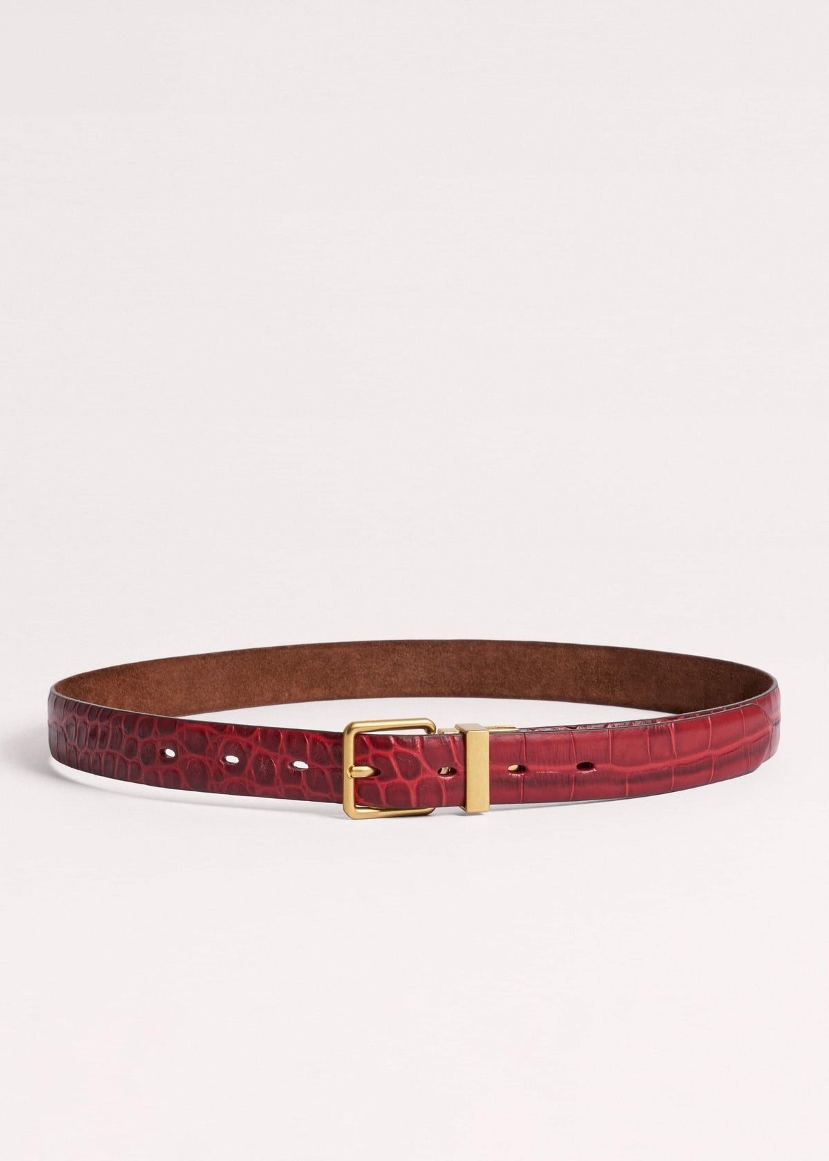 Red Italian Croc Print Reversible Belt | ME+EM