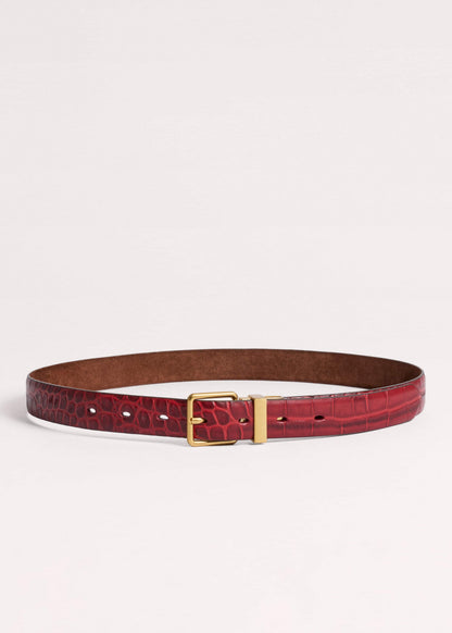 Red Italian Croc Print Reversible Belt | ME+EM