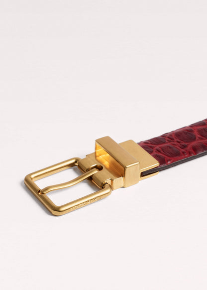 Red Italian Croc Print Reversible Belt | ME+EM