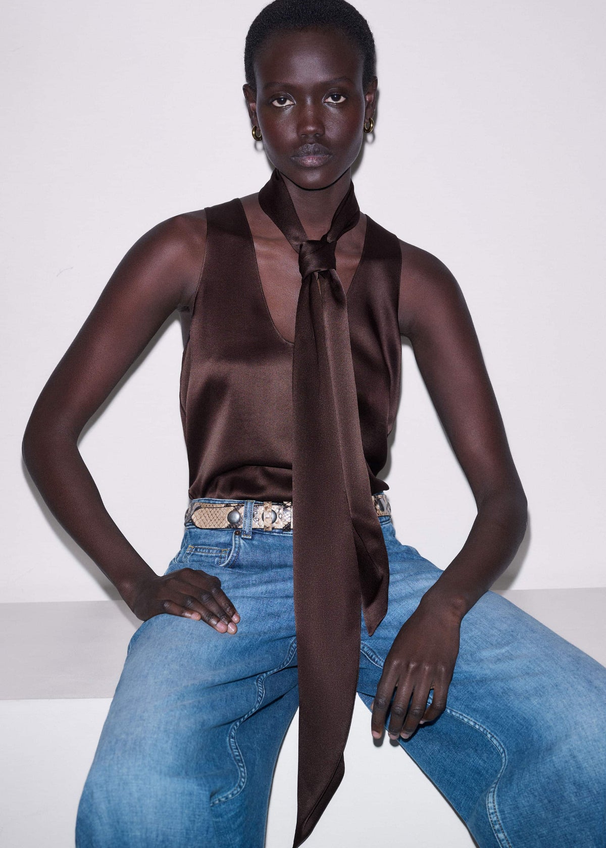 Brown Silk Satin Evening Scarf | ME+EM