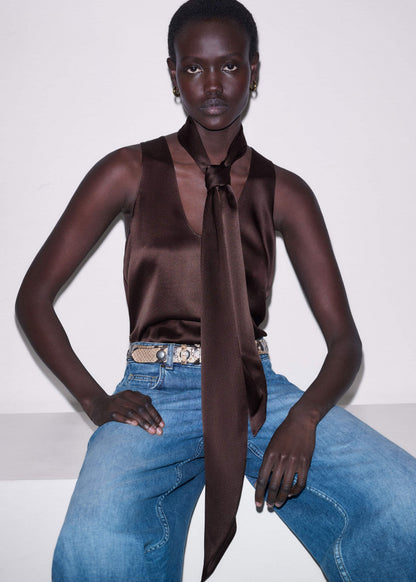 Brown Silk Satin Evening Scarf | ME+EM