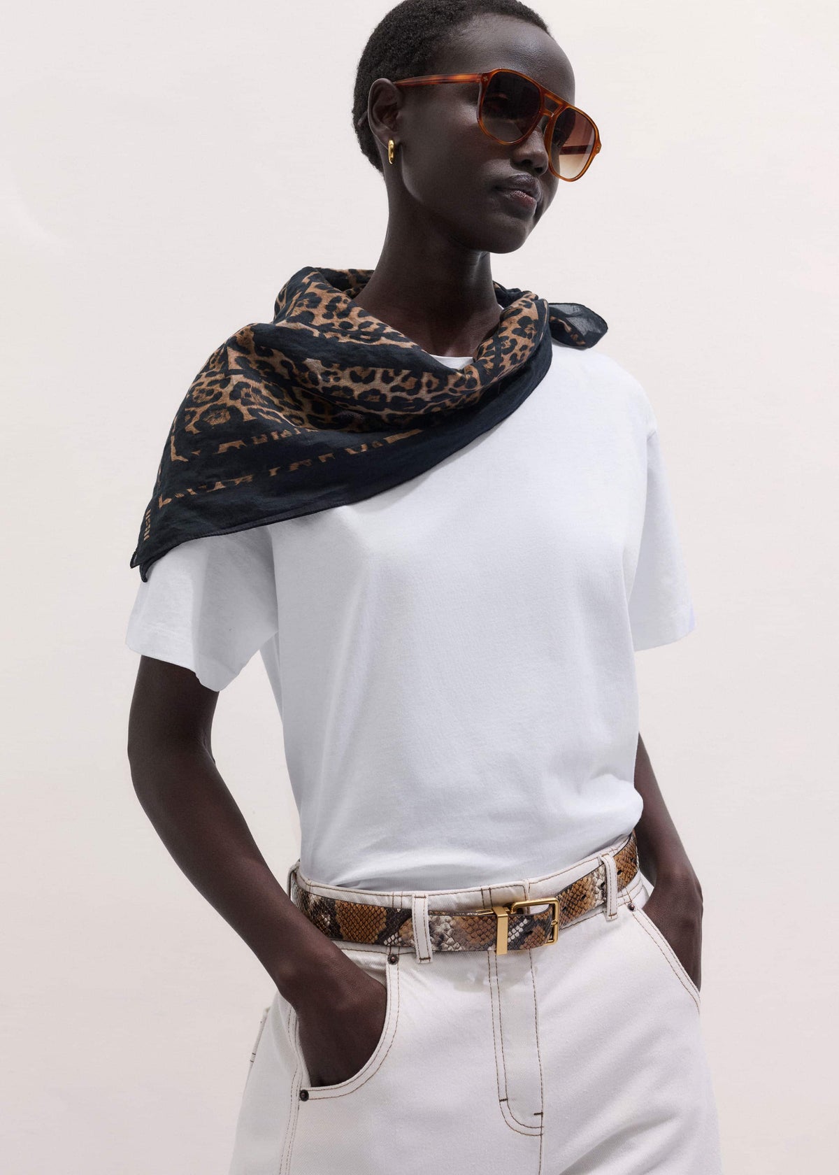 Brown Leopard Border Scarf | ME+EM