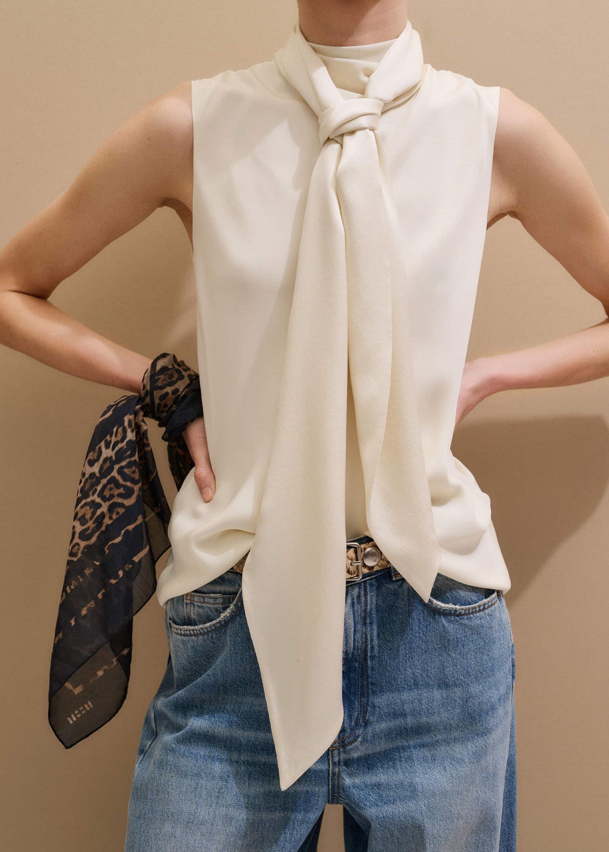 Cream Silk Satin Evening Scarf | ME+EM