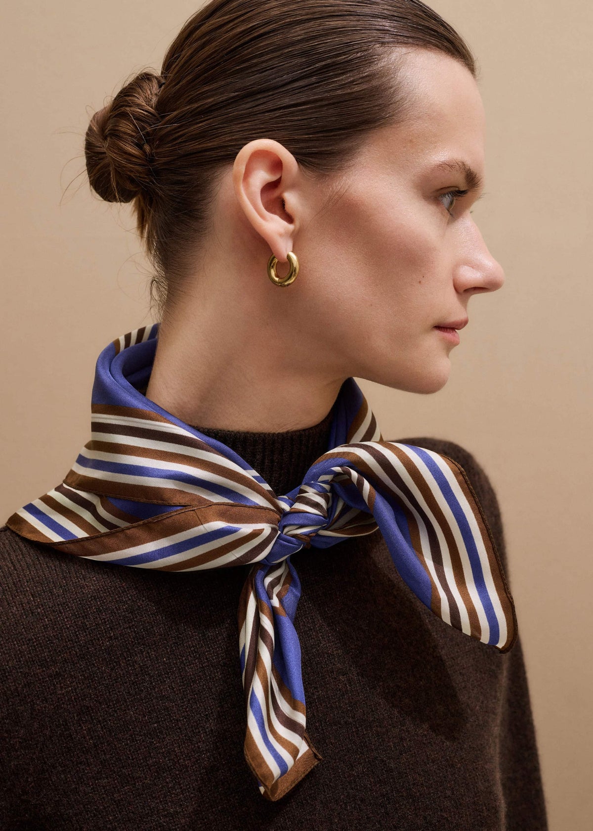 Blue Striped Silk Multi-Border Scarf | ME+EM