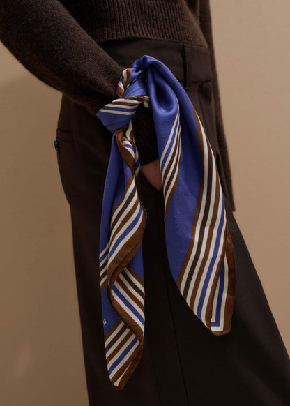 Blue Striped Silk Multi-Border Scarf | ME+EM