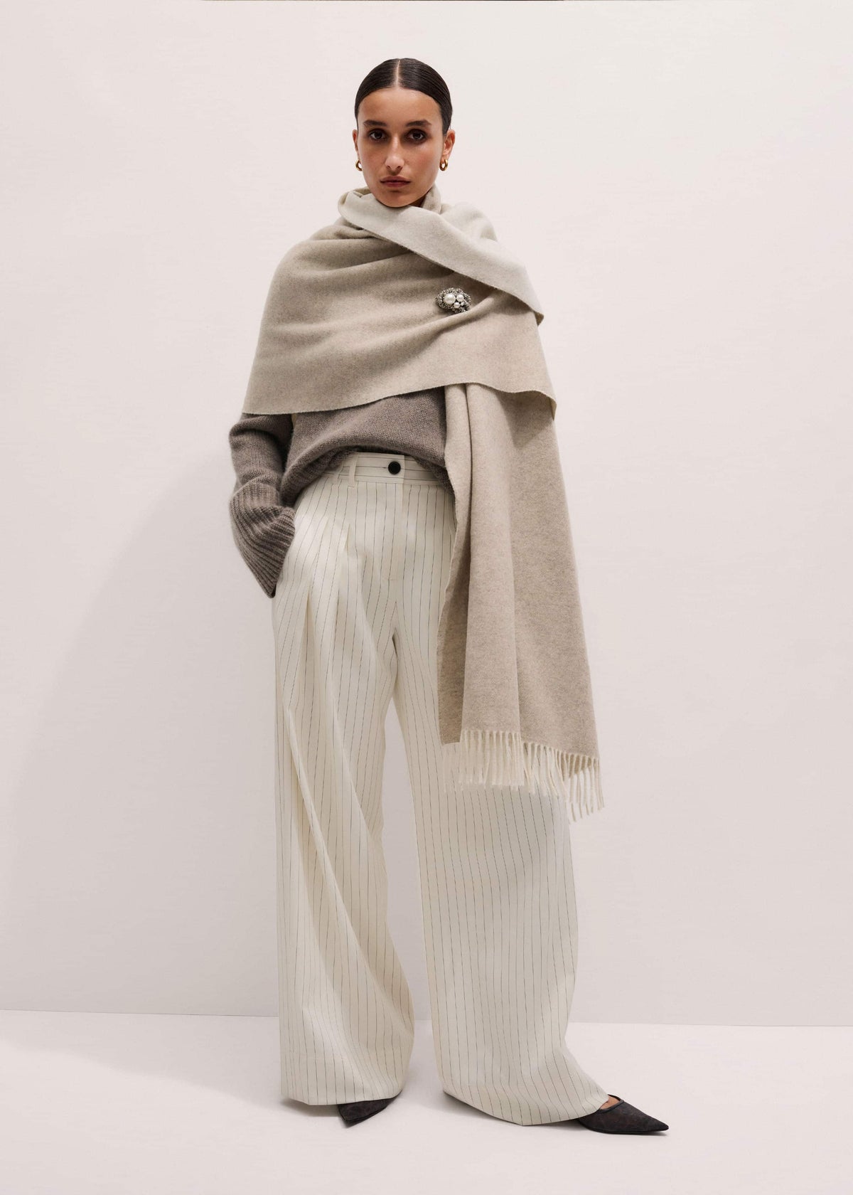 Cream Cashmere Blend Travel Scarf | ME+EM