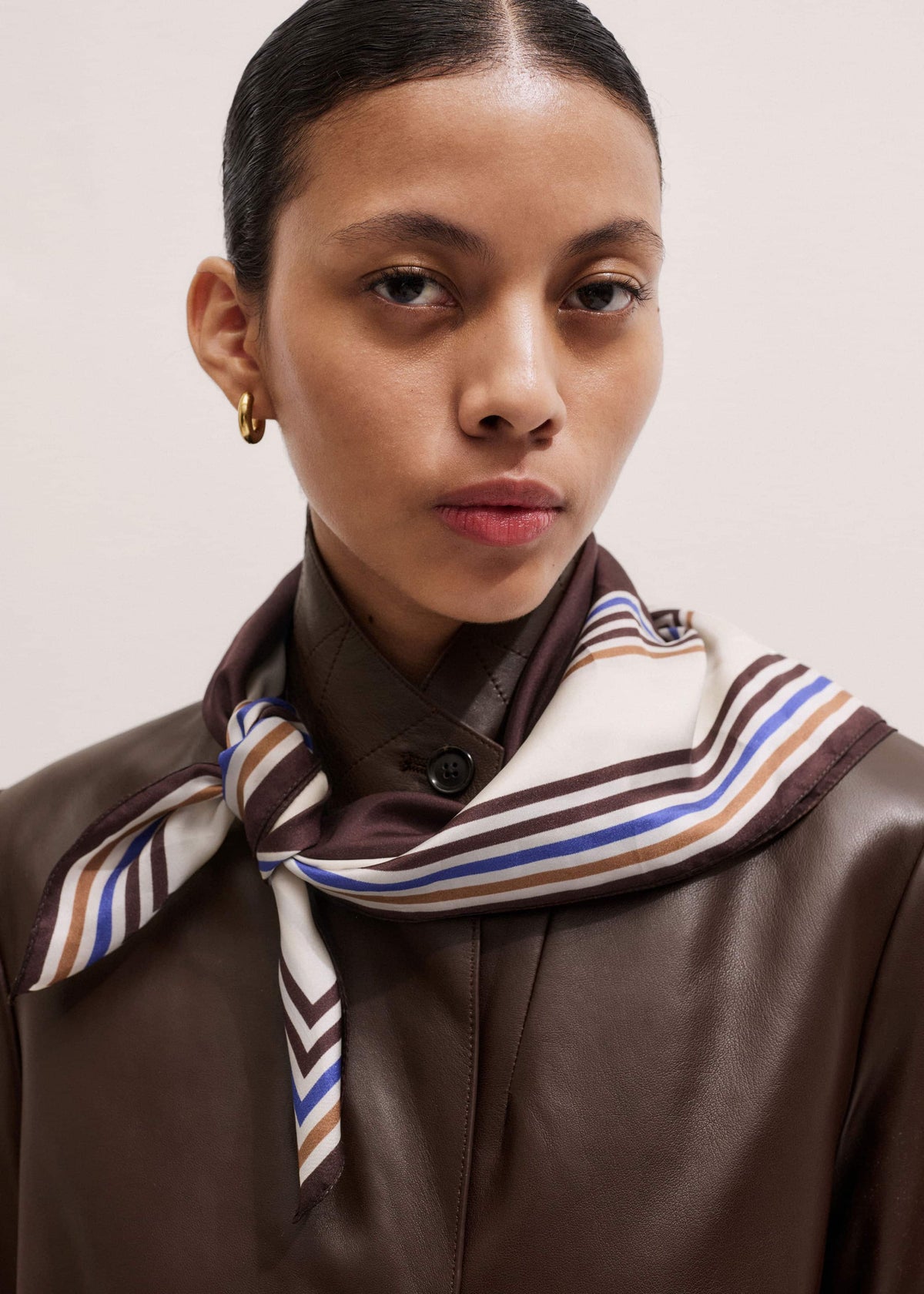 Brown Striped Silk Multi-Border Scarf | ME+EM