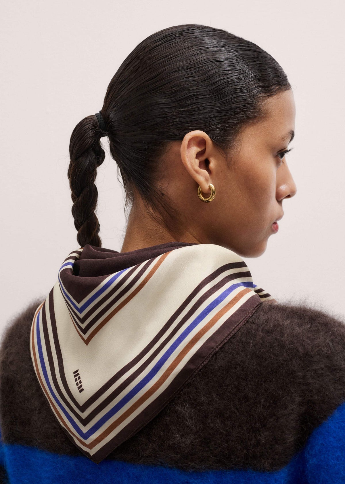 Brown Striped Silk Multi-Border Scarf | ME+EM