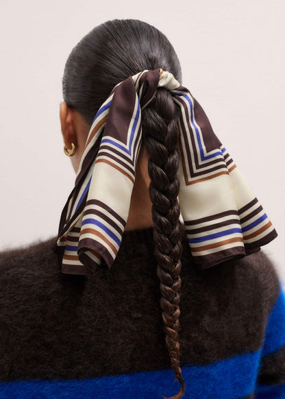 Brown Striped Silk Multi-Border Scarf | ME+EM