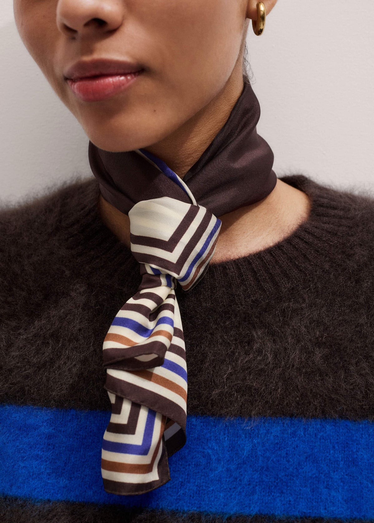 Brown Striped Silk Multi-Border Scarf | ME+EM