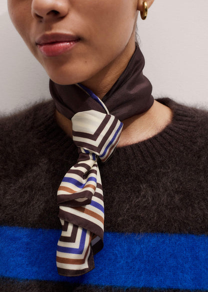 Brown Striped Silk Multi-Border Scarf | ME+EM
