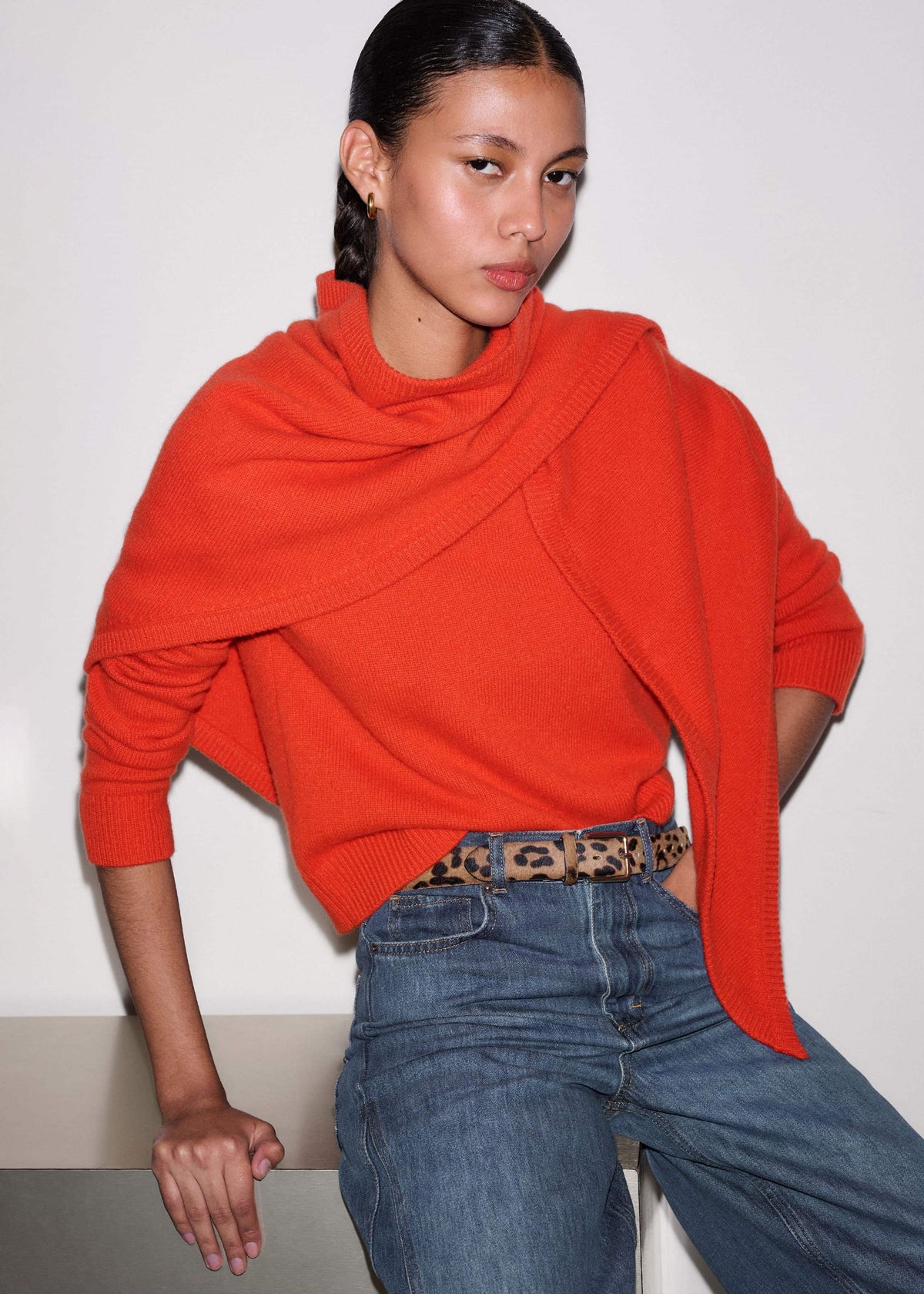 Orange Cashmere Triangle Knit Scarf | ME+EM