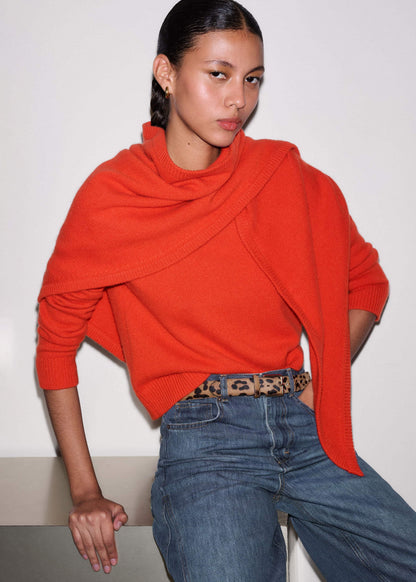 Orange Cashmere Triangle Knit Scarf | ME+EM