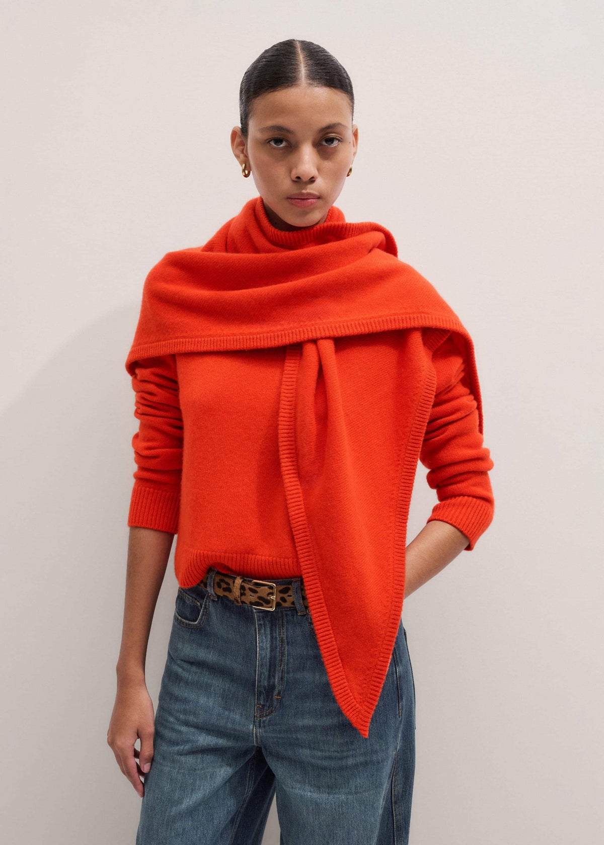 Orange Cashmere Triangle Knit Scarf | ME+EM