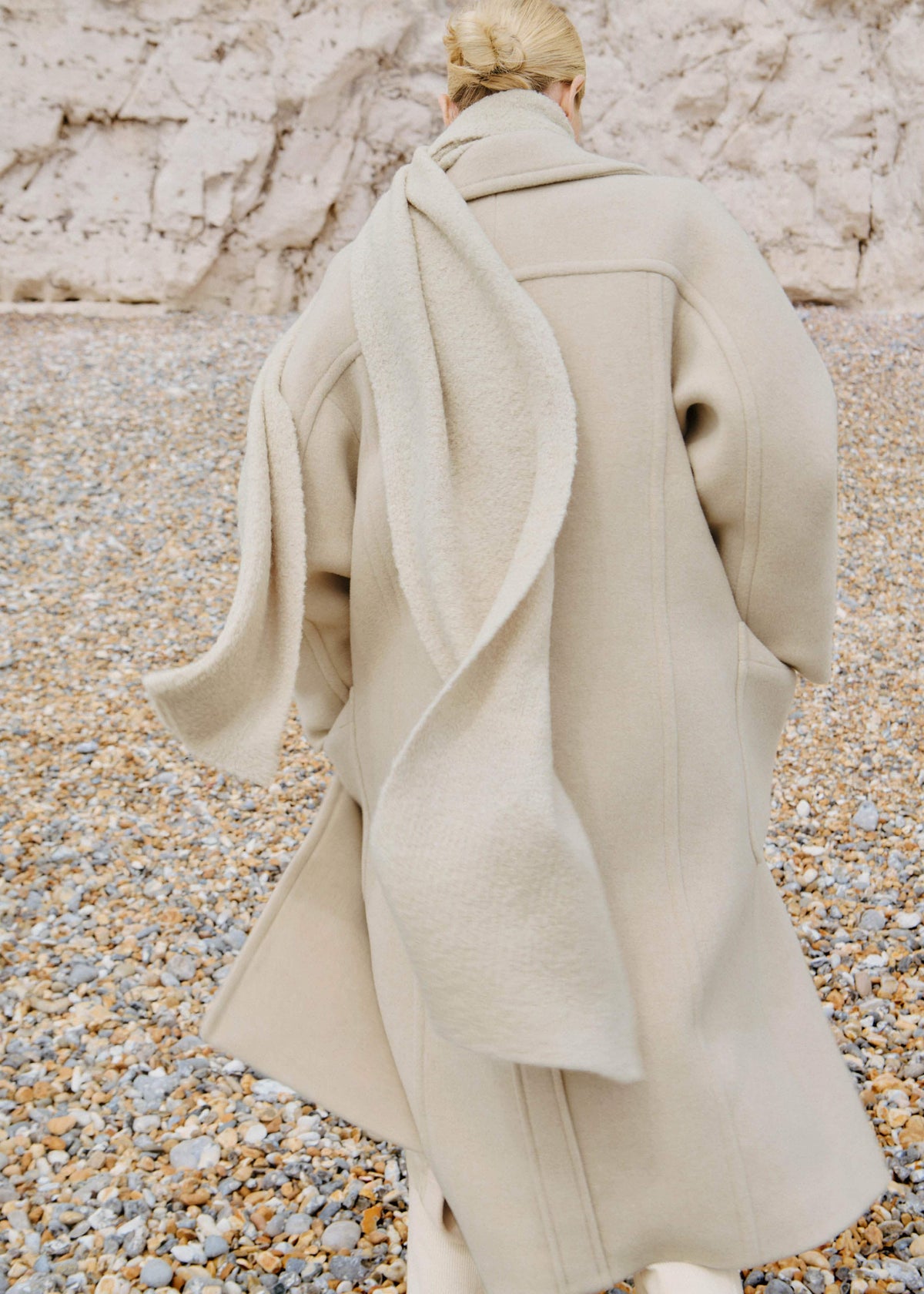 Oatmeal Merino Wool Bouclé Knit Scarf | ME+EM