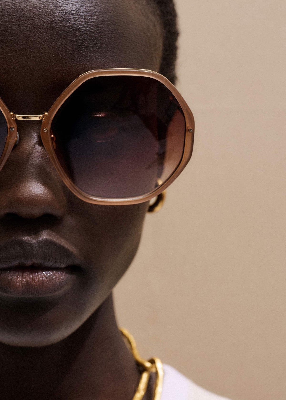 Smokey Nude Heptagonal Frame Sunglasses | ME+EM