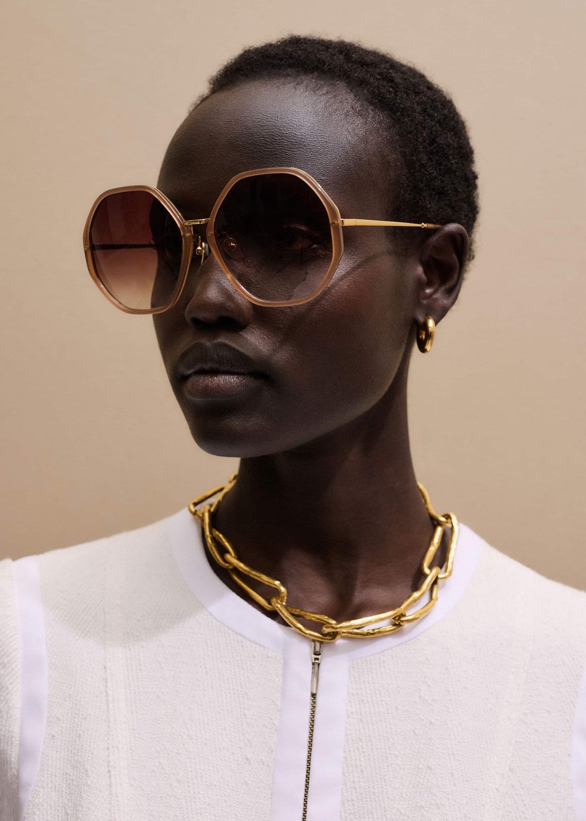 Smokey Nude Heptagonal Frame Sunglasses | ME+EM