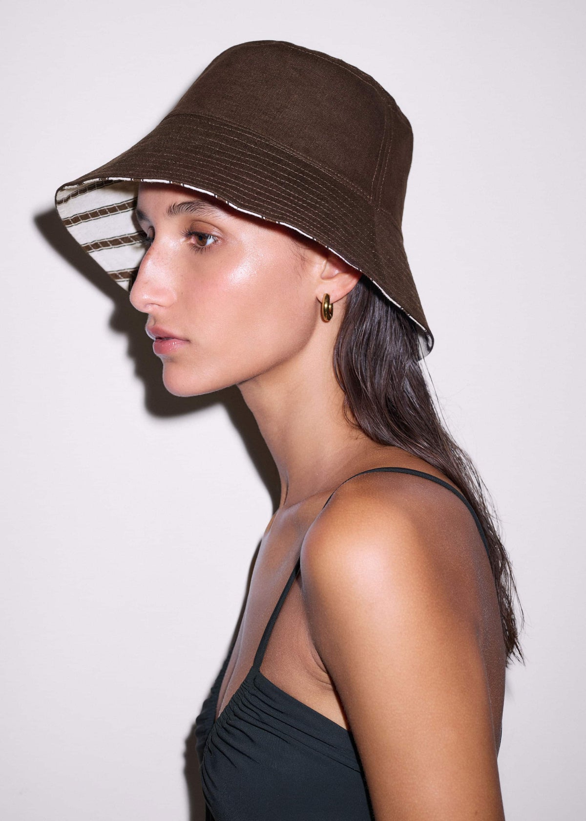 Brown Striped Reversible Bucket Hat | ME+EM